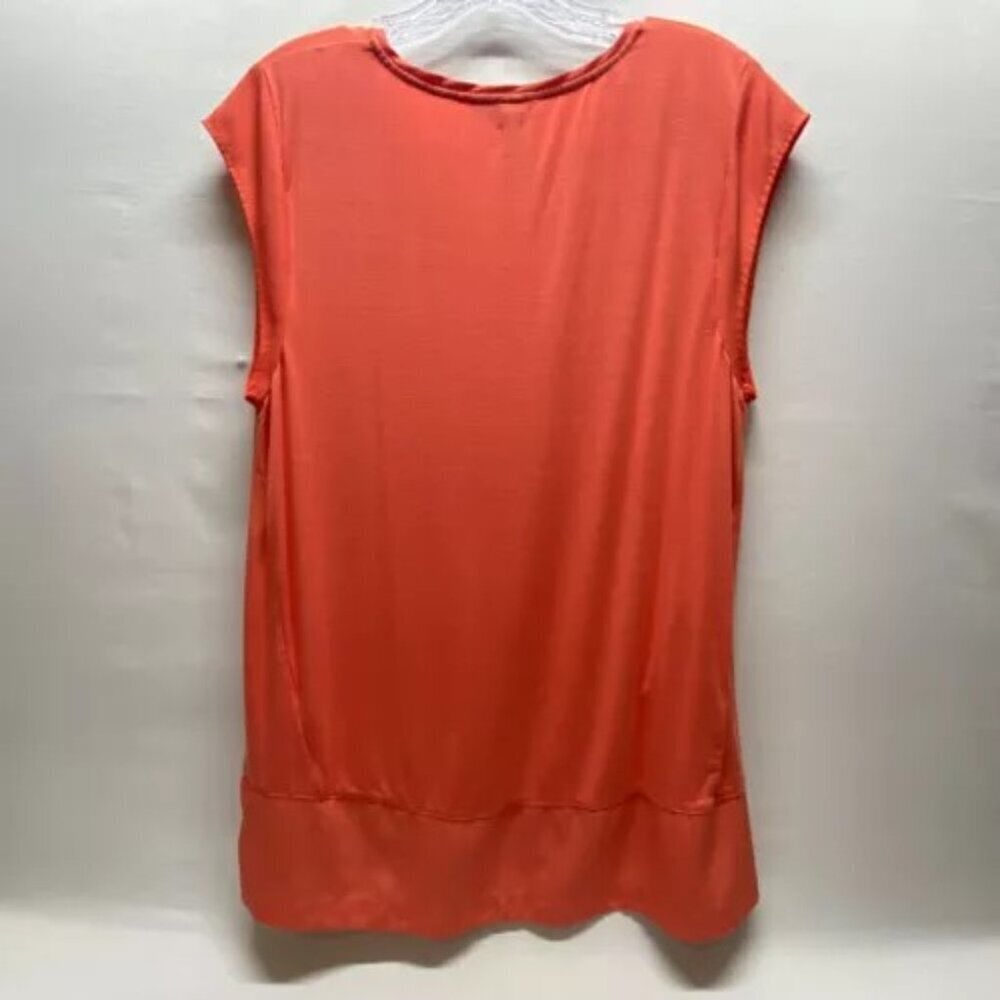 Calvin Klein Women's V-Neck Top Large Orange Multi Layer Fabric Tunic Shirt NWOT - Picture 7 of 12